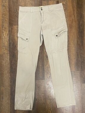 Democracy Beige Solid Cargo Pants Women's 14 Cotton Spandex Button Pockets